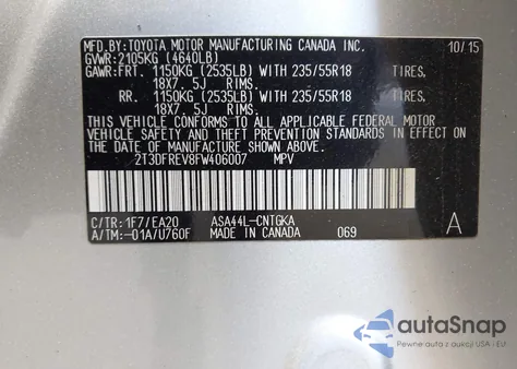 2015 Toyota Rav4 Limited from USA, damaged, VIN 2T3DFREV8FW406007